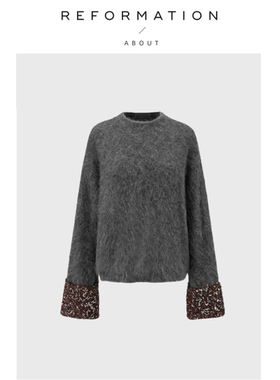【现货】About Reformation袖口撞银箔纱半高领羊驼毛毛衣针织衫