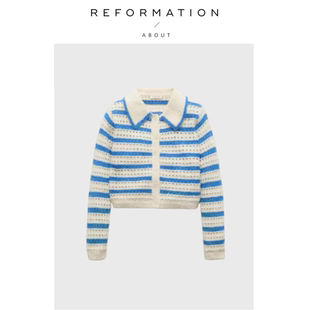 Reformation浪漫条纹提花翻领单排扣毛针织开衫 About 女 现货