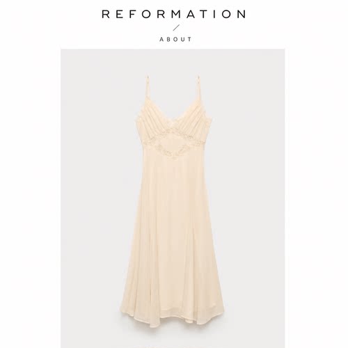 【现货】About Reformation纯色V领镂空蕾丝吊带气质性感露背度假