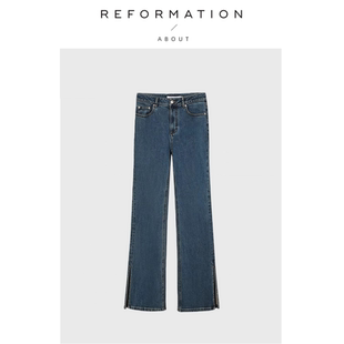 现货 喇叭牛仔裤 About 复古微喇裤 女 Reformation高腰开叉修身
