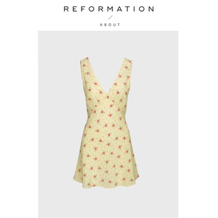 【现货】About Reformation连衣裙lu meng黄碎花无袖V领吊带短裙
