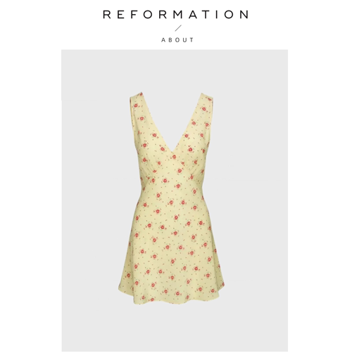 【现货】About Reformation连衣裙lu meng黄碎花无袖V领吊带短裙