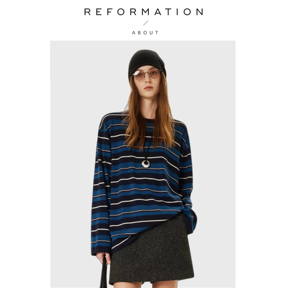 【现货】About Reformation miu系复古条纹莱赛尔羊毛混纺针织衫