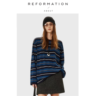 Reformation About miu系复古条纹莱赛尔羊毛混纺针织衫 现货