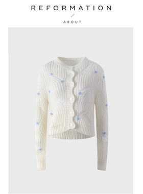 【现货】About Reformation镂空宽松温柔风针织外套圆领花朵毛衣