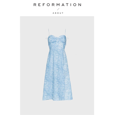 【现货】About Reformation亚麻迪丽热巴开叉修身吊带连衣裙复古