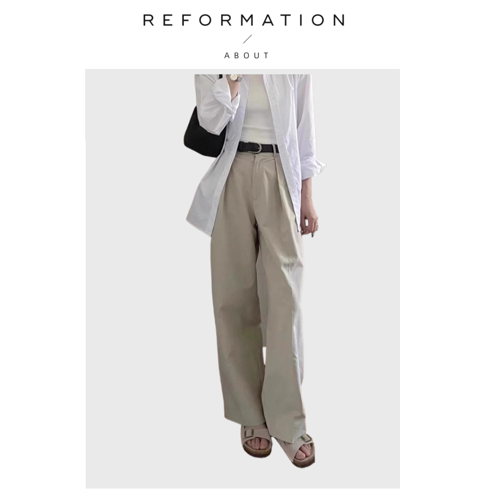 【现货】About Reformation休闲裤高腰显瘦阔腿裤宽松廓形直筒裤