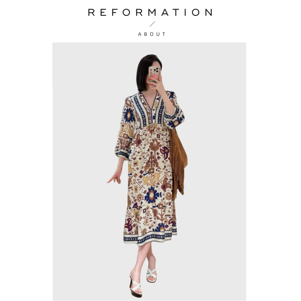 【现货】About Reformation异域风情~长裙春复古收腰连衣裙半裙
