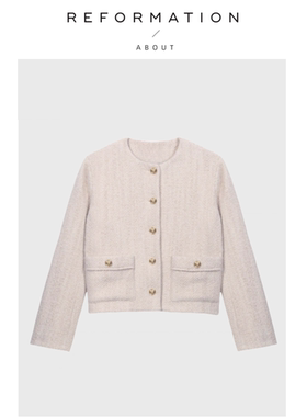 【现货】About Reformation气质百搭粗花呢圆领短款开衫外套上衣