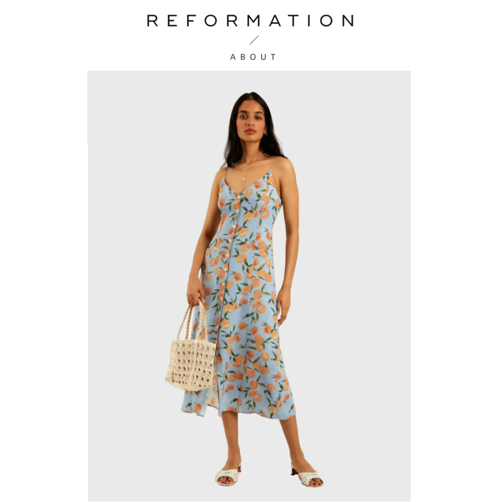 【现货】About Reformation法式吊带单排扣连衣裙水果橘子中长裙