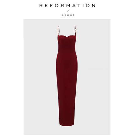 【现货】About Reformation钟楚曦同款连衣裙轻礼服超长款吊带裙
