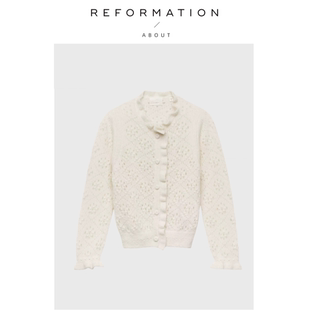 Reformation镂空花边钩编针织羊毛开衫 About 荷叶边毛衣 现货