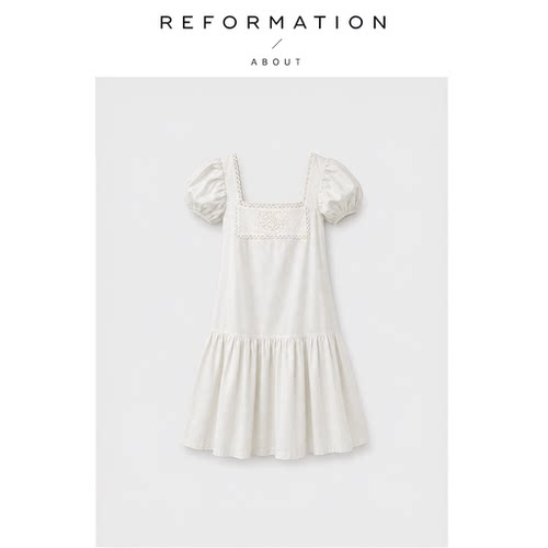 【现货】About Reformation首尔少女！连衣裙甜美方领花边娃娃裙