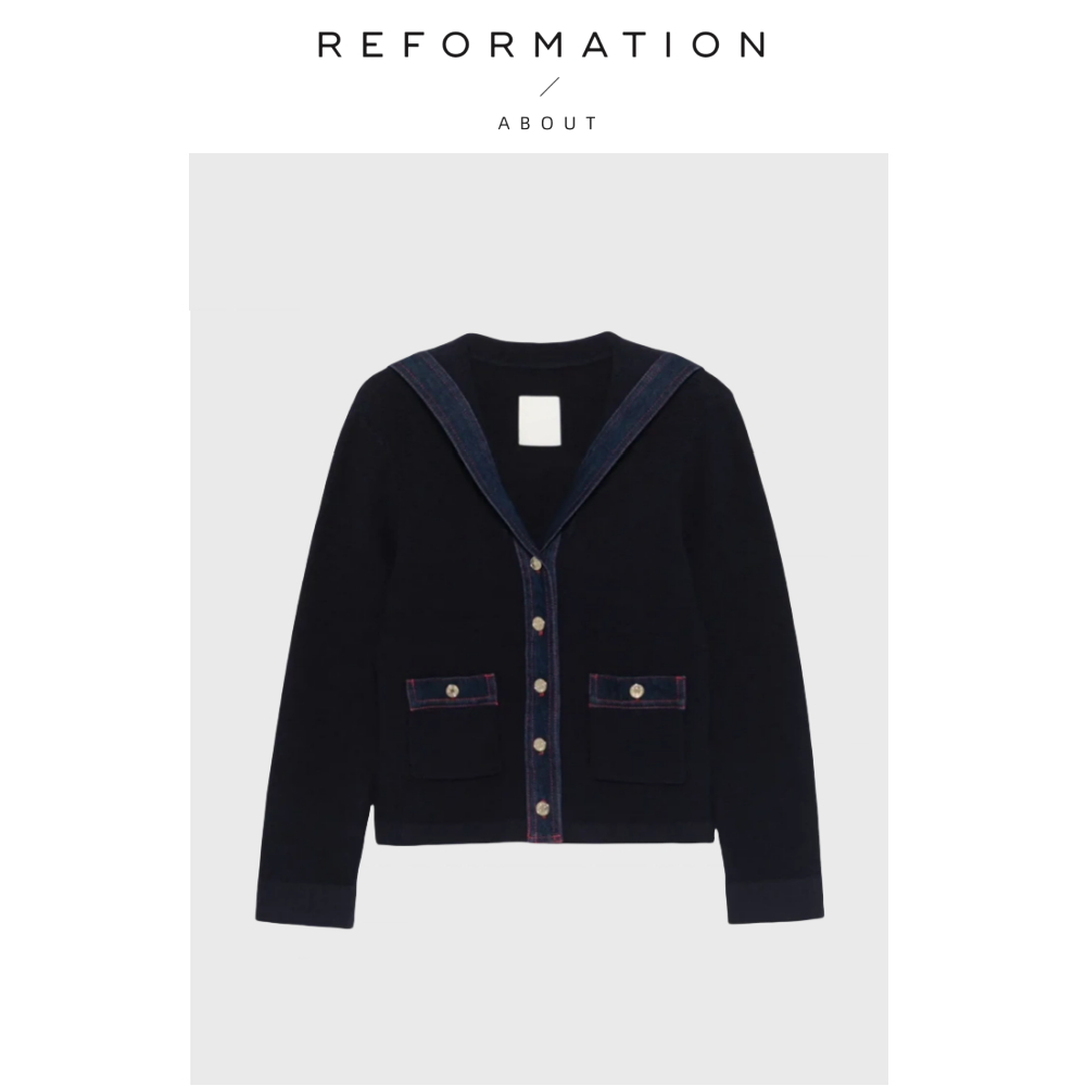 【现货】About Reformation水手领开衫春季百搭经典翻领针织外套