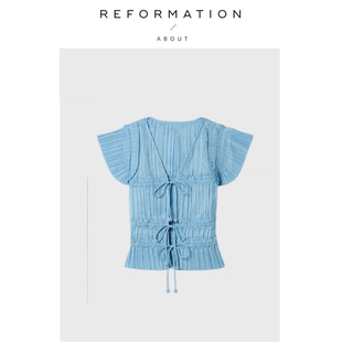 现货 风琴褶甜美飞飞袖 About 春季 衬衣 Reformation尹恩惠衬衫