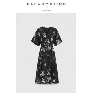 【现货】About Reformation v领围裹式优雅艺术化笔触碎花连衣裙