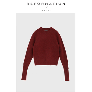Reformation毛衣超长叠袖 About 下摆开叉保暖羊毛针织衫 现货