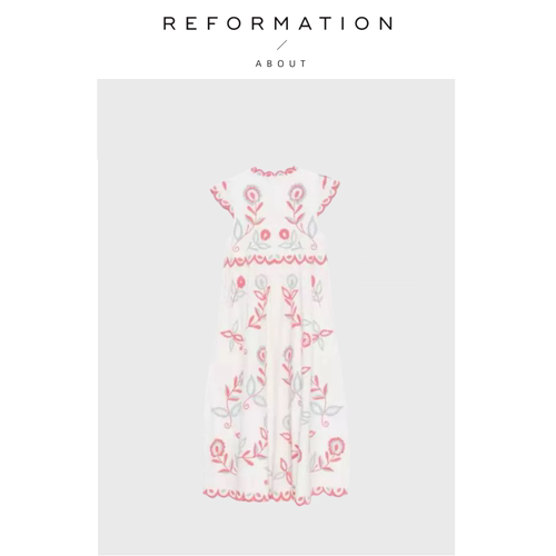 【现货】About Reformation重工刺绣花卉长裙亚麻刺绣无袖连衣裙