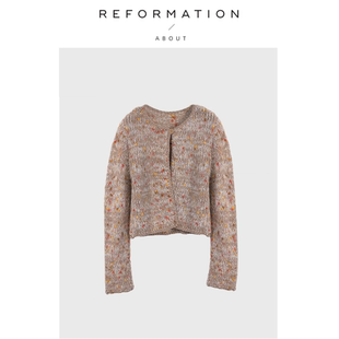 彩色针织开衫 Reformation短款 About 上衣一粒扣毛衣外套 现货