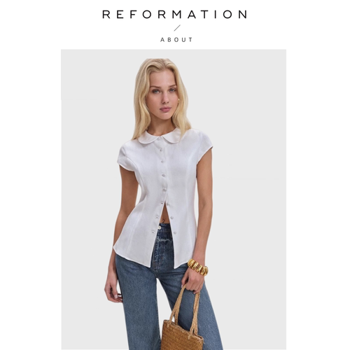 【现货】About Reformation亚麻版衬衫春季立体剪裁收腰无袖衬衣