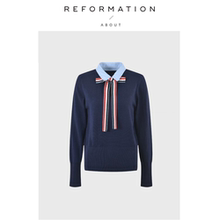 【现货】About Reformation翻领系带蝴蝶结羊毛针织衫毛衣上衣