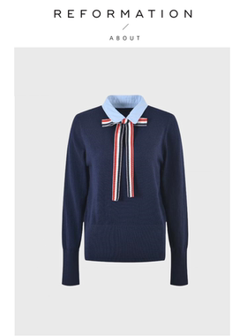 【现货】About Reformation翻领系带蝴蝶结羊毛针织衫毛衣上衣