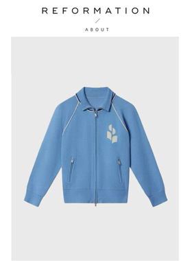【现货】About Reformation蓝色开衫甜美logo针织外套修身夹克女