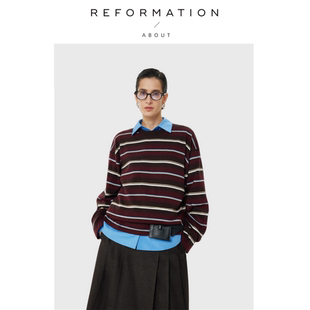 Reformation桑蚕丝羊毛复古撞色彩条加厚针织衫 About 现货