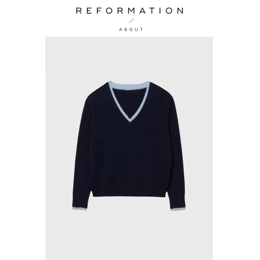 【现货】About Reformation经典针织衫 蓝色v领宽松轻薄毛衣上衣,女装/女士精品,大码内搭,淘宝优惠券,粉丝福利购,淘宝优惠卷