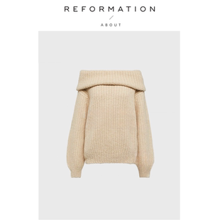 Reformation裴珠泫同款 About 一字肩性感针织露肩粗毛衣 现货