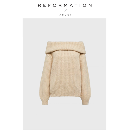 【现货】About Reformation裴珠泫同款一字肩性感针织露肩粗毛衣