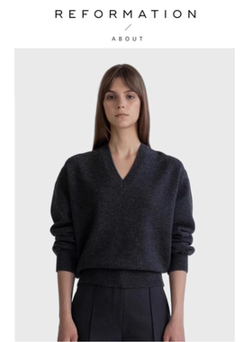 【现货】About Reformation V领毛衣女新款灰色羊毛混纺针织衫女