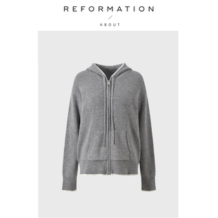 撞色包边拉链连帽外套针织开衫 Reformation法式 About 女 现货
