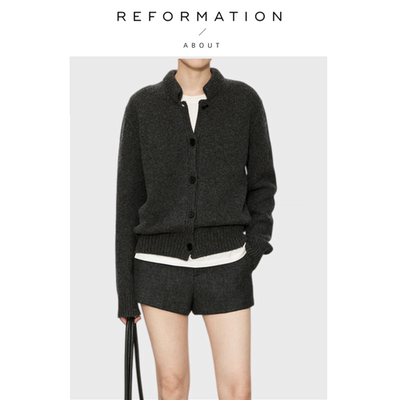 【现货】About Reformation立领羊毛针织衫女保暖复古夹克式开衫