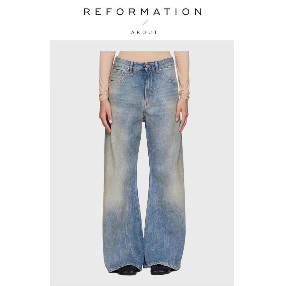 【现货】About Reformation微喇牛仔裤中腰宽松纯棉复古拖地长裤