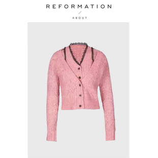 春季 Reformation时髦套装 About 粉色蕾丝钩花背心针织衫 现货