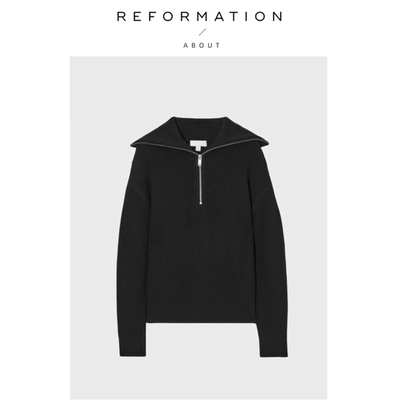【现货】About Reformation宽松版型翻领羊毛混纺纯色针织衫早秋