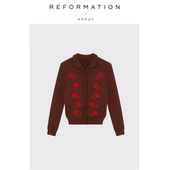 现货 About Reformation开衫 手工串珠立体花卉小翻领开衫 针织