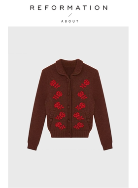 【现货】About Reformation开衫手工串珠立体花卉小翻领开衫针织