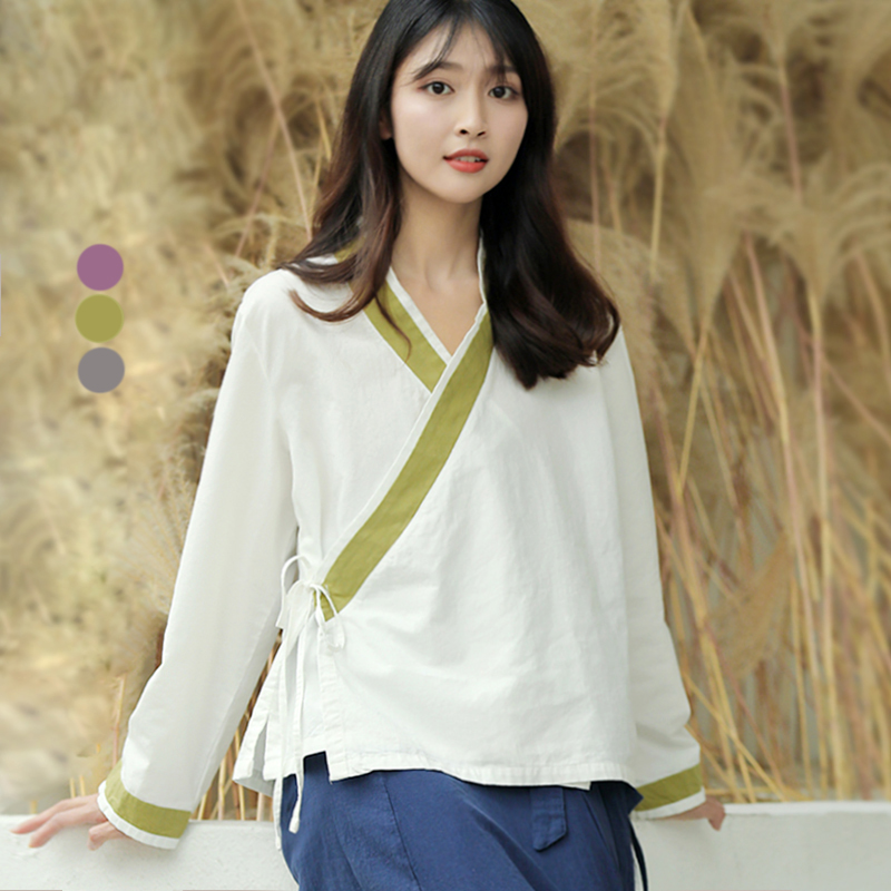 李子柒同款衣服己荷原创日常汉服纯棉古装里衣居家服茶服女上衣秋