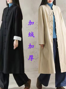 秋冬加绒加厚单排扣盘扣风衣外套