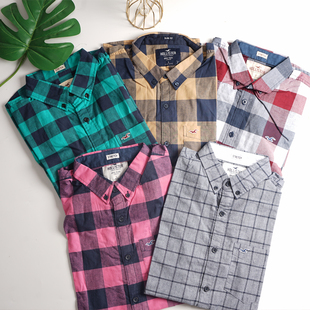 新品男超多配色 hollister长袖格纹府绸衬衫纯棉打底衫寸衫防晒
