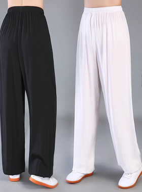 特价汉服古装cos打底裤男女用戏服打底素缎裤子薄柔松紧带直筒裤