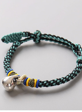 原创设计925银实心小秤砣手链 手工编手绳男女手串 本命年饰品