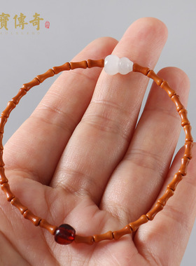 原创设计橄榄核竹节手链 和田玉蜜蜡手串女 时尚百搭