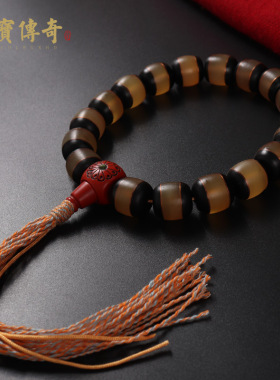 原创设计牛角镶嵌羊角老型桶珠手持串 佛珠念珠 长手串男女