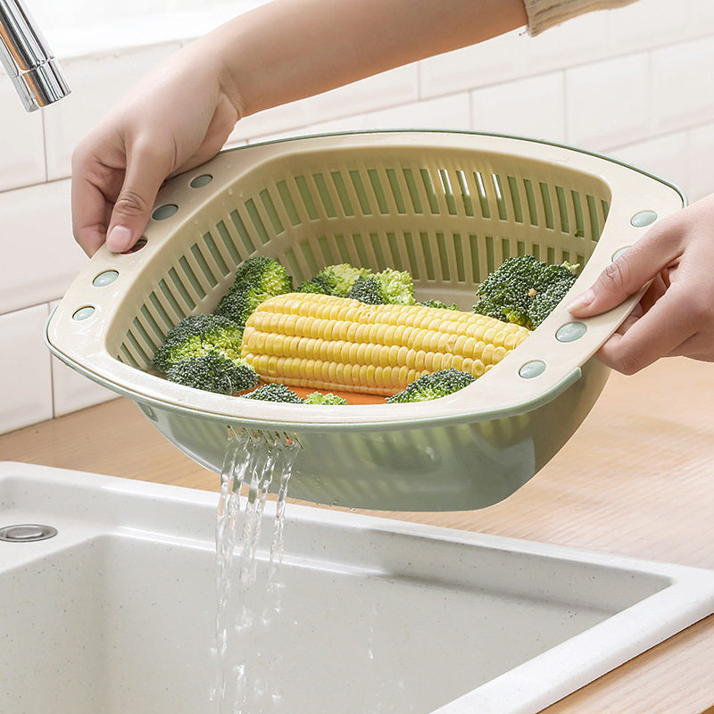 厨房多功能沥水篮双层塑料洗菜盆家用长方形洗水果篮果盘洗菜篮子