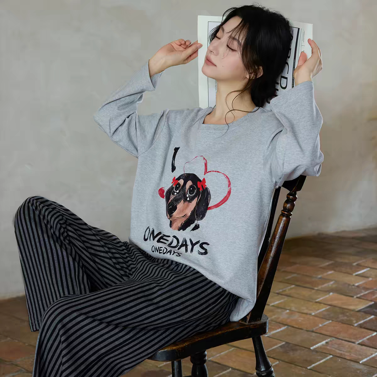 黛梦思2026秋季新款甜美睡衣女春秋纯棉长袖家居服宽松可外穿套装