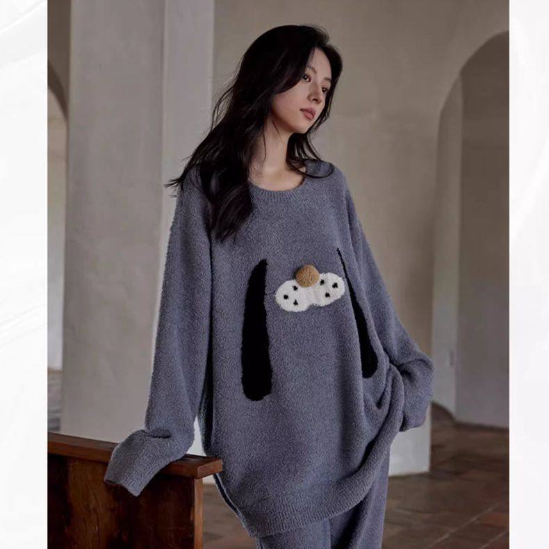 半边绒睡衣女款秋冬季高级感加厚保暖套装可外穿珊瑚绒家居服新款