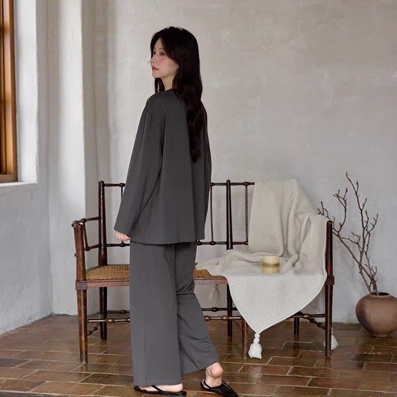 黛梦思睡衣女春秋款纯棉长袖长裤家居服秋季甜美简约宽松大码套装